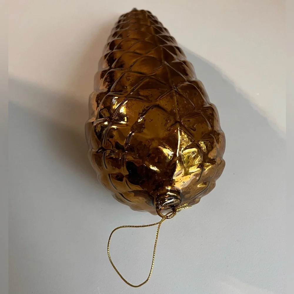 ▪️6 VINTAGE LARGE BLOWN BRONCE AMBER GLASS ORNAMENT PINE CONE